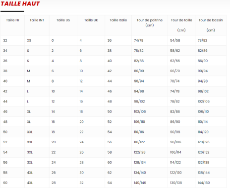 Taille Femme Haut
